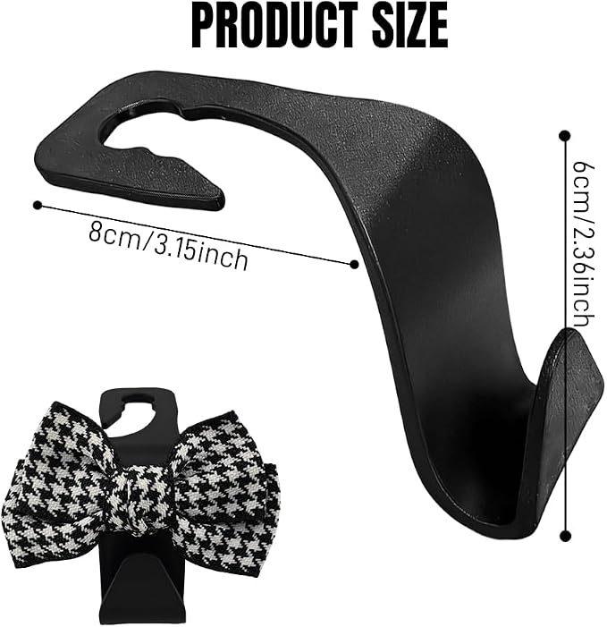 2PCS Car Seat Headrest Hooks, Car Purse Hook, Cute Bow Knot Vehicle Seatback Hanging Storage Organizer, Auto Seatback Decor Organizer Hanger for SUV Truck (Small Houndstooth/Pink)