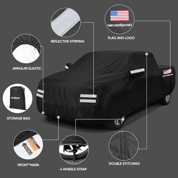 Truck Cover, Full Truck Covers Waterproof All Weather Dustproof, Snowproof, UV Protection Car Covers for Automobiles Universal Fit for Truck Cover Size 242''L x 80''W x 76''H