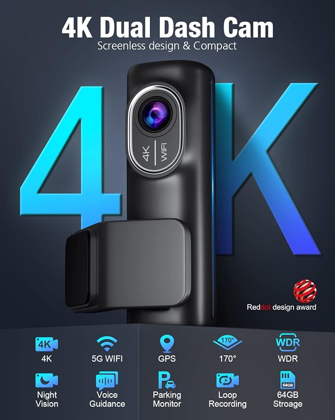 OMBAR Dash Cam Front and Rear 4K/2K/1080P+1080P 5G WiFi GPS