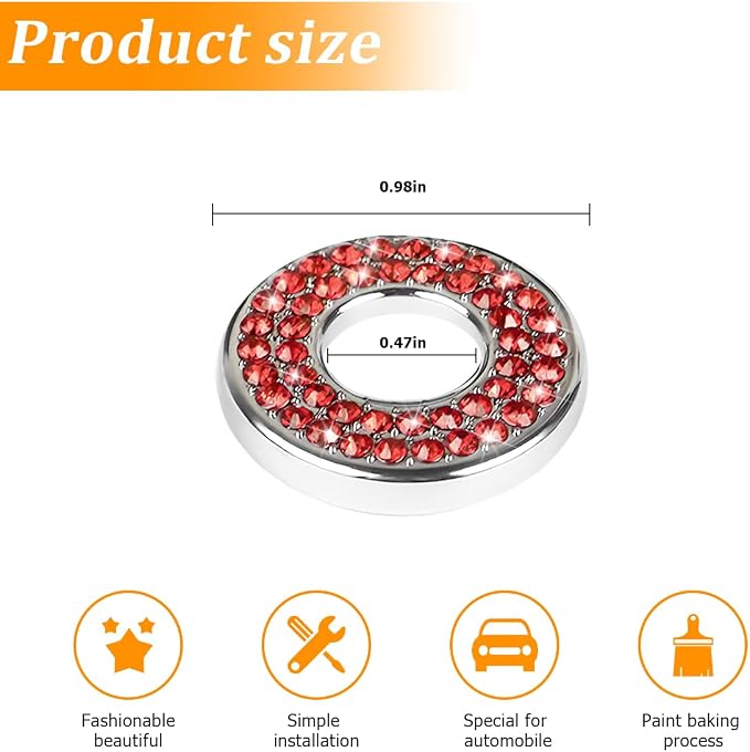 Osilly 4 Pcs Bling Car Inner Door Lock Covers, Crystal Pull Rod Bolt Stickers, Sparkly Rhinestones Auto Door Bolt Decorations, Vehicle Lock Pin Cap Decors for C Class C200L GLC260 C260L (Red)