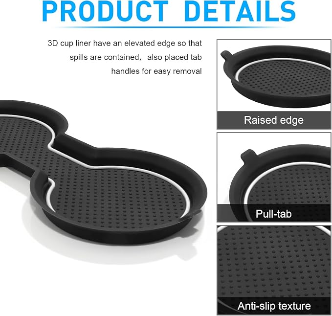 for Tesla Model 3 Accessories 2021-2023 Model Y 2021-2024 2025 Cup Holder Inserts Center Console Liner Coasters Mat Pad Interior Decoration 3D Silicone (White Trim, 3 pcs)