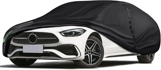 16-Layer 600D Heavy Duty Universal Full Car Cover for Outdoor & Indoor Use - All Weather Sun UV Rain Snow Dust Proof, Waterproof Scratch Resistant, Fits Sedan Body Length 187"-197"/15.5-16.4 ft