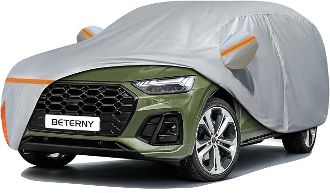 Car Cover for 2009-2026 Audi Q5/SQ5, Waterproof Custom-fit All Weather Sun Rain UV Dust Snow Protection Outdoor Q5 Full Car Cover with Door Zipper and Cotton Lining-Gray