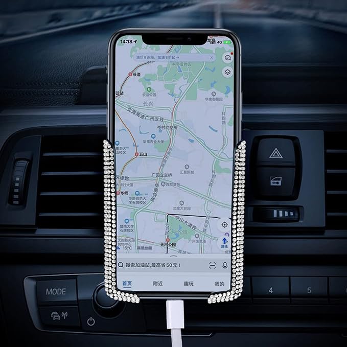 SUNCARACCL Bling Phone Holder for Car Vent, Diamond Cellphone Mount | 360 Degrees Adjustable Crystal Phone Stand With Rhinestone, Car Accessories for Women and Girls (White Dimond)