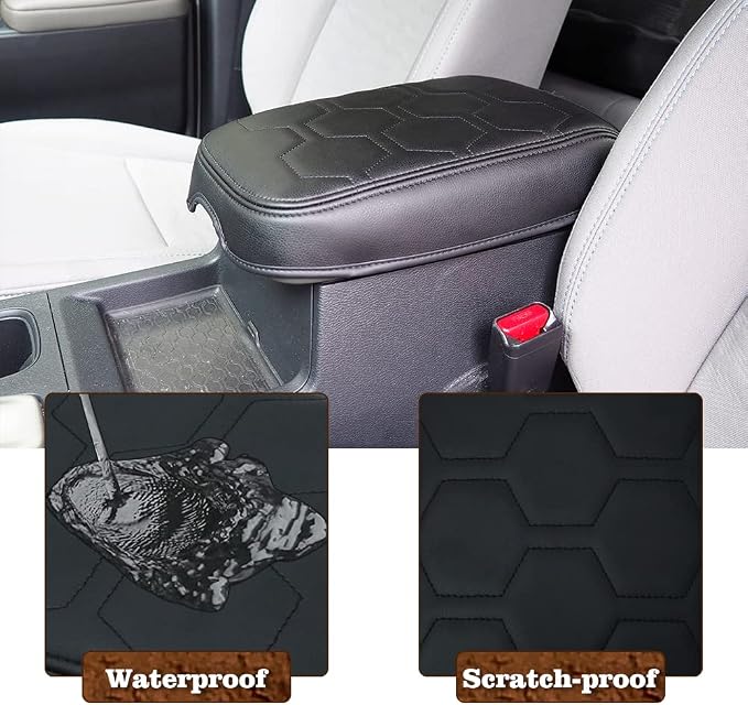 Muslogy Center Console Armrest Cover Fit for Nissan Frontier 2022-2025 2026 Accessories, Comfort Armrest Pad Console Lid Cushion Vegan Leather Regular Thick (V1 Black Trim)