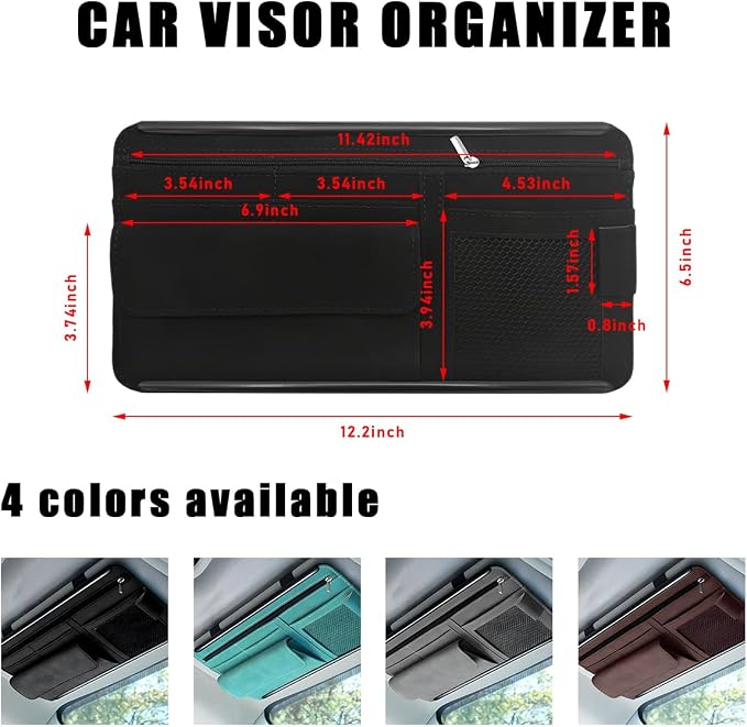 Yourkar Car Sun Visor Organizer, Soft Leather Surface Eyeglasses Note Card Holder Car Storage Bag, Scratch-Resistant Waterproof Auto Sunshade Organizer Bag, Car Accessories (Black)