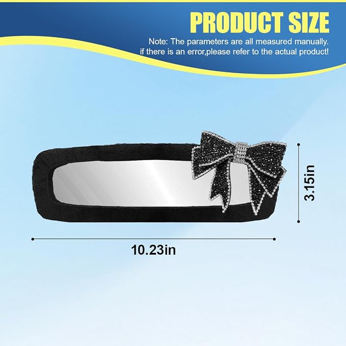 Bling Bow Car Rearview Mirror Cover, Plush Rhinestone Auto Rear View Mirror Elastic Protector, Universal Vehicle Interior Mirrors Edge Decoration Accessory for Cars, SUVs, Trucks (Diamand)