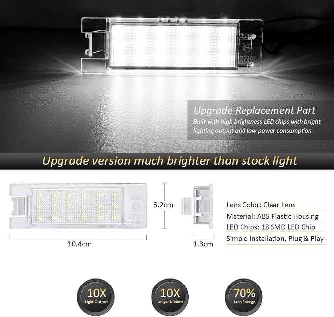 D-Lumina LED License Plate Light Tag Lamp Assembly for 2014-UP Chevy Camaro, 2013-2015 Chevy Malibu, 2011-UP Chevy Volt, Powered by 18-SMD 6000K Xenon White with Error-Free Load Resistors, Pack of 2