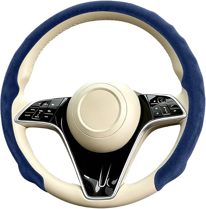 Mandark Car Steering Wheel Cover, Suede Sport Vehicle Steer Wheel Protector Fitting 15 Inch, Non-Slip Comfortable Automotive Interior Decoration Accessories, Universal for Most Cars (Dark Blue)