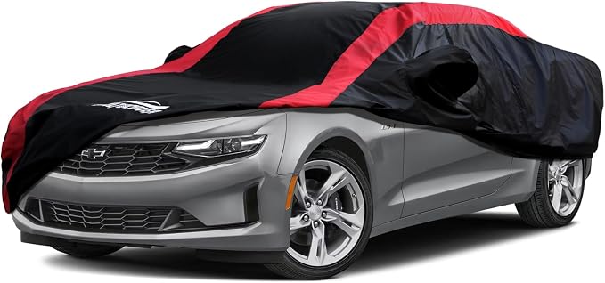 Camaro Car Cover Waterproof All Weather with Red Strip Design, Custom Fit for Chevy Camaro 2010-2026, Accessory with Door Zipper & Windproof Straps