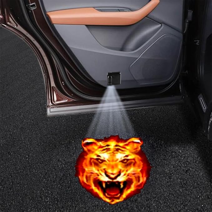 2PCS No Fade Car Door Lights,Fire Tiger Car Door Lights Logo Projector LED Shadow Welcome Lamp Tiger Gifts Accessories Suitable for All Brands Vehicles Motorcycle