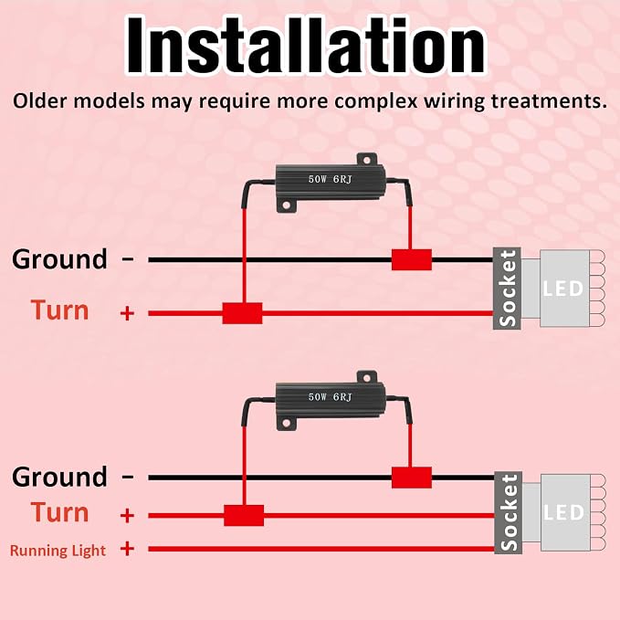 2Pcs 50W 6Ohm Load Resistors LED Turn Signal, LED Load Resistor Kit for Fix LED Bulb Fast Hyper Flash Turn Signal Blink Error Code (Black)