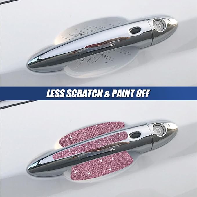ZIMISI 10PCS Bling Car Door Handle Protector, Crystal Rhinestone Anti-Scratch Car Bowl Decoration Sticker Decal, Universal Auto Exterior Door Protective Covers Accessories for Women (Pink)