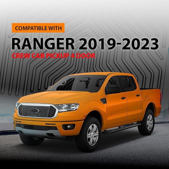 G-PLUS Floor Mats Compatible with 2019-2023 Ford Ranger SuperCrew Cab | All Weather Protection,Non-Slip,Custom Fit Floor Cargo Liners Accessories,TPE Full Coverage,1st & 2nd Row,Black