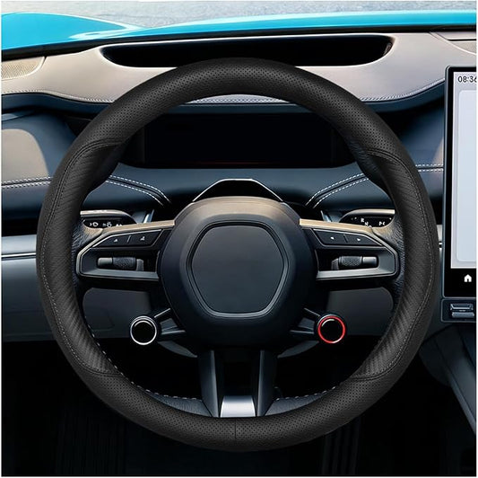 Craedli Nappa Leather Car Steering Wheel Cover, Breathable Non-Slip Automotive Steering Wheel Protector Universal Fit 14.5-15 Inch, Car Interior Decoration Accessories for Trucks, SUVs (CarbonFiber)