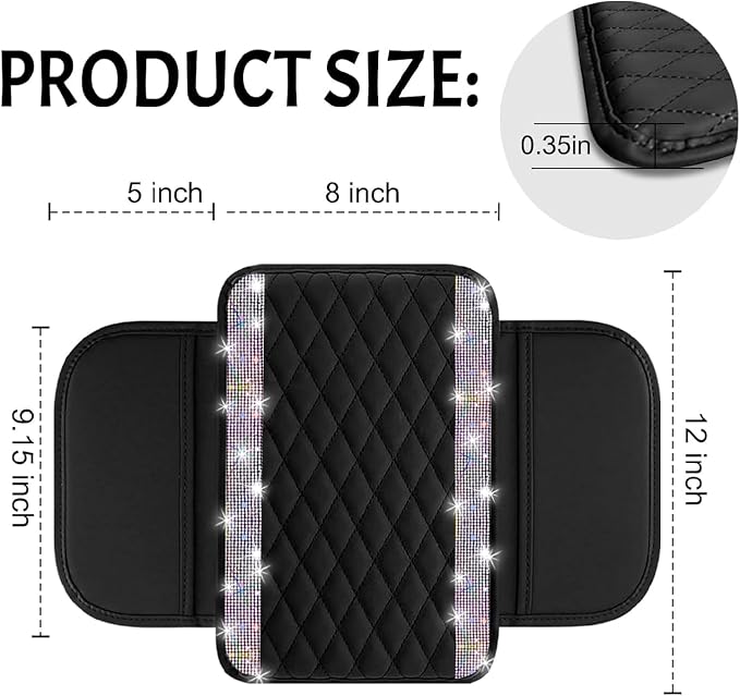 NBTEPEM Bling Car Center Console Cover, Leather Car Arm Rest Cover Cushion with 2 Storage Bags, Universal Auto Armrest Protector Storage Box, Bling Accessories Interior for Most Vehicles (Multicolor)