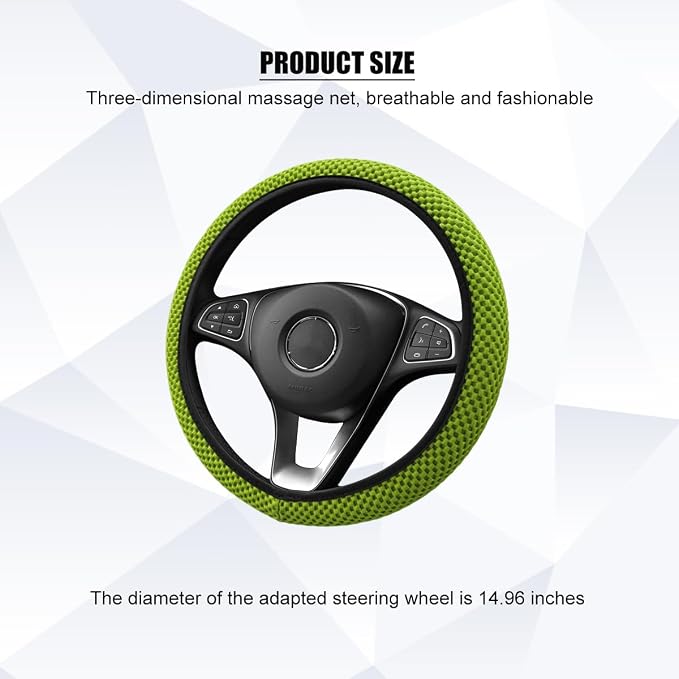 Car Elastic Stretch Steering Wheel Cover, 14.5-15" Breathable Ice Silk Anti-Slip Vehicle Steering Wheel Protector, Comfy Auto Interior Protection Accessories, Universal Fit (Grass Green)