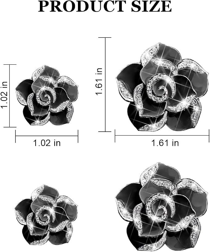 Osilly Bling Car Air Vent Clips, 4PCS/2Set Flower Rhinestone Vehicle Air Outlet Clamp, Sparkly Diamond Automotive Interior Vent Clip Charm Decor Accessories, Universal for SUV Truck RV (Black)