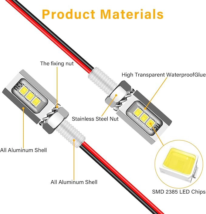LED License Plate Light,License Tag Screw Bolt Lamp,12V White LED Bulb, Waterproof/Rainproof IP68 Aluminium Light Holder, Legal for Car Motorcycle Truck RV ATV Bike 2PCS (Silvery)