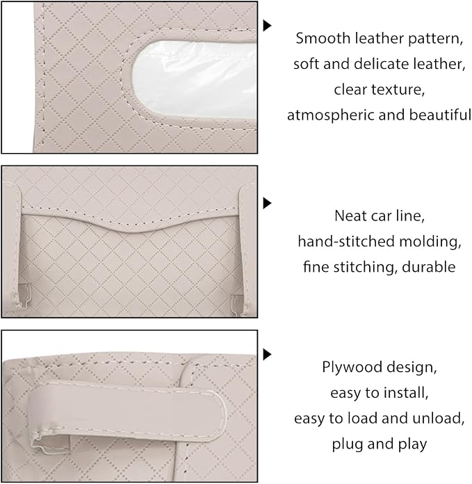 Car Tissue Holder, Leather Sun Visor Hanging Napkin Holder with Tissue Refill, Clip-On Visor Mask Dispenser Premium Paper Towels Case for Vehicles, Universal Car Accessories (Beige)