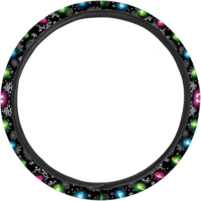 AFPANQZ Christmas Steering Wheel Covers Xmas Lights Print Car Steering Wheel Cover Universal Fit Almost Car Non-Slip Steering Wheel Covers Soft Sweat Absorbing Steering Wheel Protector Cover