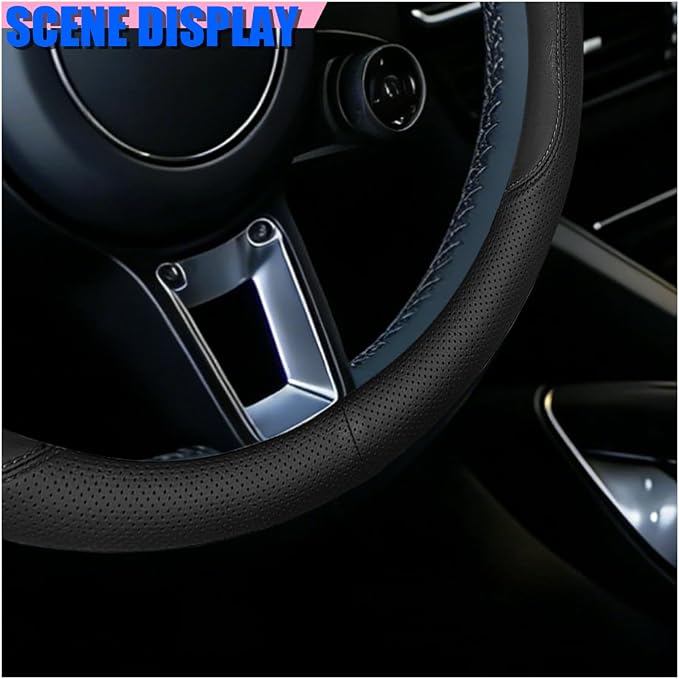 Craedli Nappa Leather Car Steering Wheel Cover, Breathable Non-Slip Automotive Steering Wheel Protector Universal Fit 14.5-15 Inch, Car Interior Decoration Accessories for Trucks, SUVs (Black)