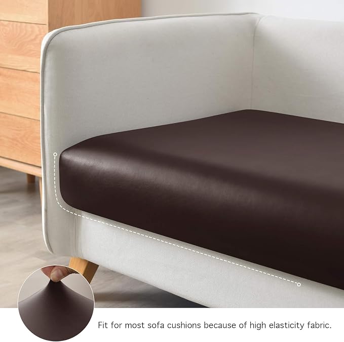 Yates Home PU Leather Couch Sofa Cushion Slipcover Water-Proof Elastic Chair Seat Covers Loveseat Slip Cover for Settee Seater Replacement in Living Room（2 Piece Large Sofa Cushion Covers, Chocolate