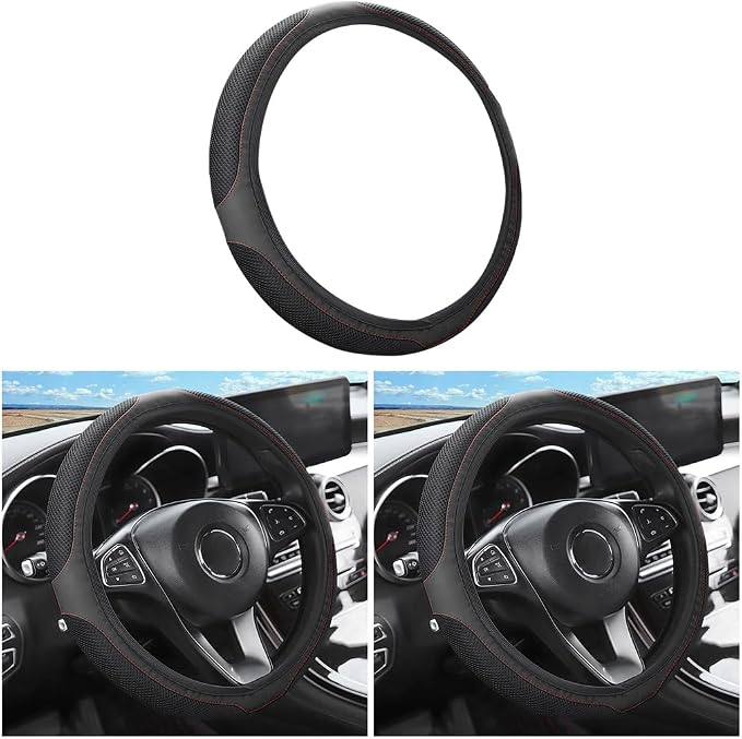 LoyaForba Car Steering Wheel Cover, Universal 14.5-15 Inch, Soft Anti-Slip Neoprene Protector for Steering Wheel, Breathable Odorless and Elastic Stretch, Car Accessory for SUV, Van, Truck (Black)