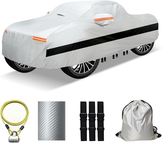 30 Layers Truck Car Cover for Automobiles All Weather Waterproof, Outdoor Snowproof UV Protection Windproof, No Zipper, Heavy Duty Universal Car Covers, (Silver, Fit Truck 231"-250")