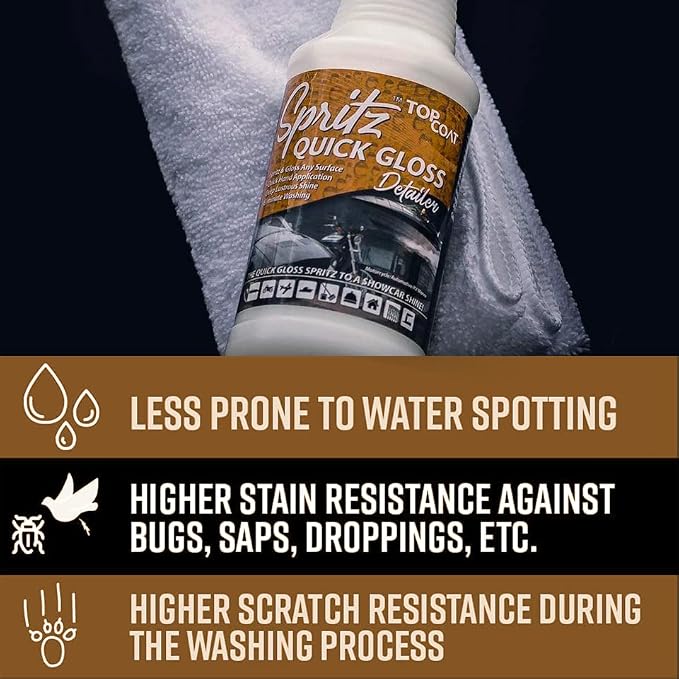 TopCoat Spritz Quick Detailer Spray and Waterless Car Wash Spray - Wash, Clean and Shine Your Car, Truck, Scooter, RV and Motorcycle Without Water - 16 oz