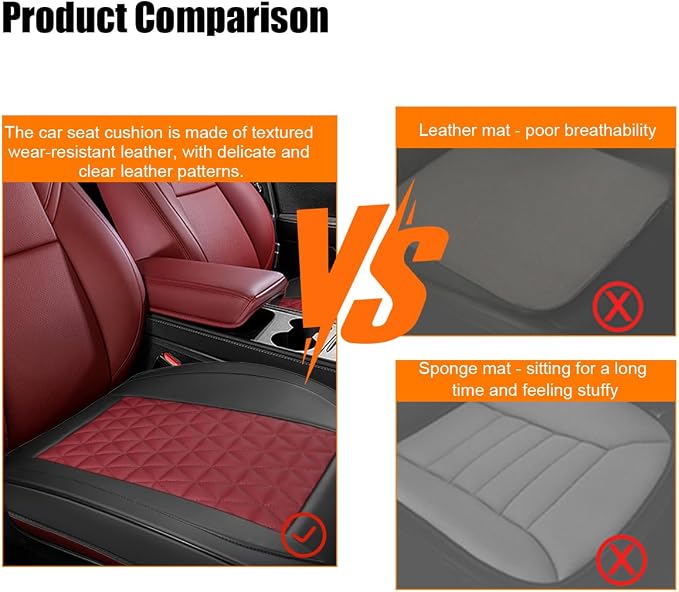 2PCS Leather Car Seat Cover, Vehicle Front Bottom Seat Protector Pad, Full Surrounded Waterproof Auto Seat Protective Cushion with Storage Pocket, Universal Fit（Black/Red）