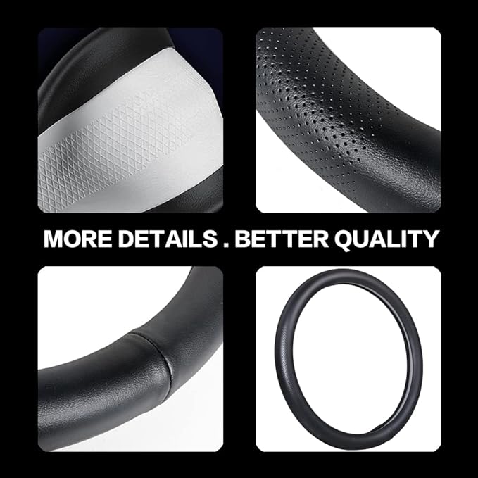 Car Steering Wheel Cover,Universal 15 Inch Premium Leather Car Steering Wheel Cover,Best Grip,Perforated Design,Breathable,Non-Slip,Sweat-Absorbent,Warm in Winter and Cool in Summer (Black)