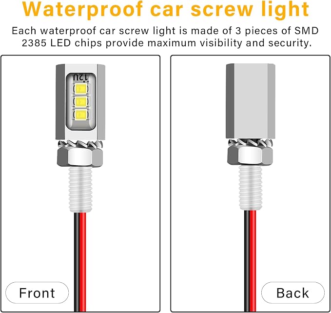 LED License Plate Light,License Tag Screw Bolt Lamp,12V White LED Bulb, Waterproof/Rainproof IP68 Aluminium Light Holder, Legal for Car Motorcycle Truck RV ATV Bike 2PCS (Silvery)