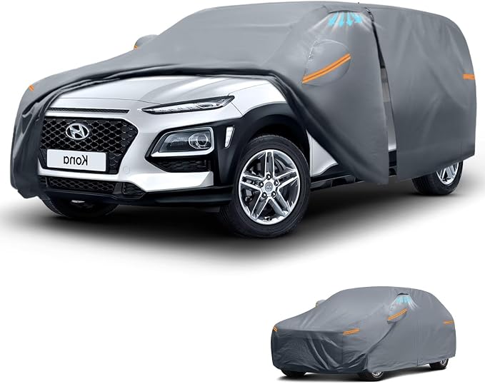 Waterproof Hyundai Kona(2017-2026) Car Cover with Breathable Vents, [Upgrade] Premium Covers with Cotton Liner and Zipper Door, Sun Rain Snow Dust Uv Protection.(Gift with Towel)