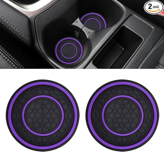 2PCS Car Cup Holder Coasters, 2.75 Inch Auto Non-Slip Anti Dust Cup Mats, Console Cup Holder Insert Coaster Auto Insulated Mats, Universal Interior Accessories for Most Cars (Purple)