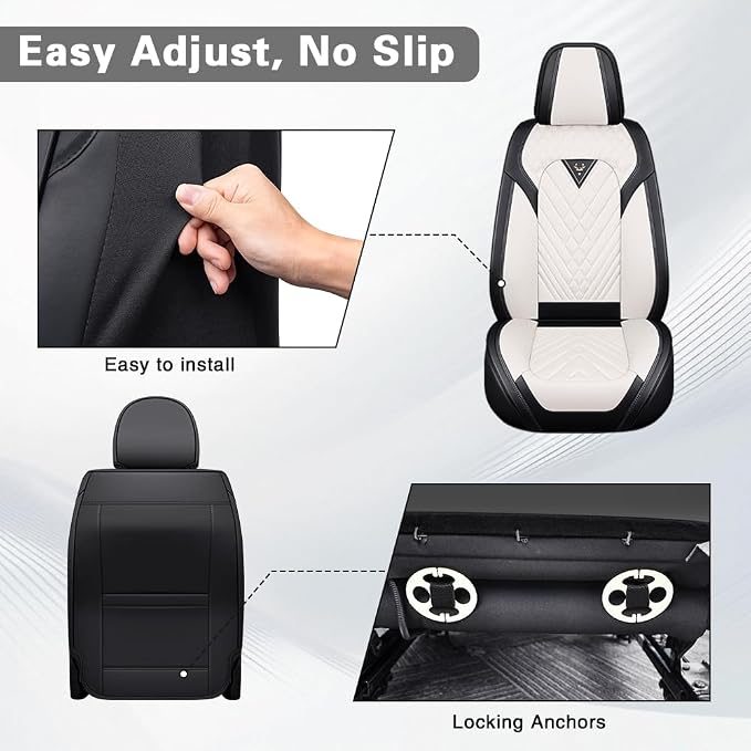 Fit for Toyota Yaris Seat Covers 2007-2020,Premium Leather, 360° Full Protection, Thick Padding & Memory Foam, Waterproof & Stain-Resistant Car Seat Cover Front Set (2 Seat,Cream White)