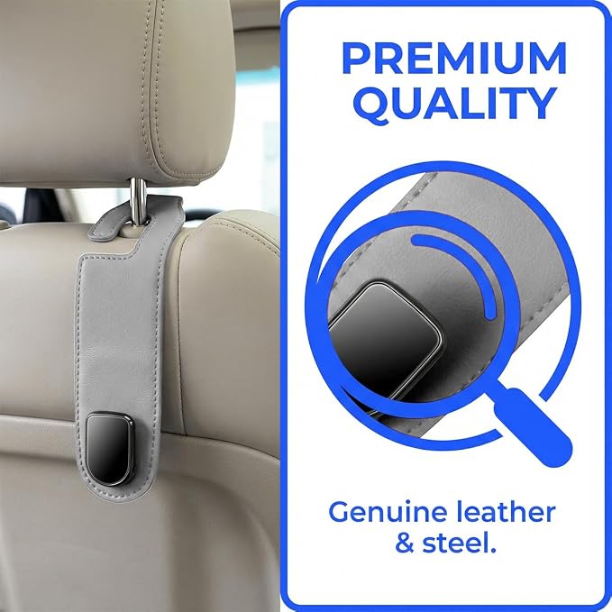 Car Seat Headrest Hook, 2PCS Vehicle Seat Back Hangers Organizer for Handbag Purse Coat, Automotive Interior Headrest Storage Hooks, Universal for SUV Automobile Truck (Gray)