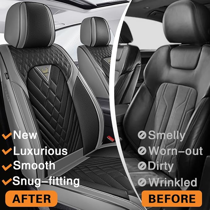 Fit for Toyota Sienna Seat Covers 2001-2026,Premium Leather, 360° Full Protection, Thick Padding & Memory Foam, Waterproof & Stain-Resistant Car Seat Cover Front Set (2 Seat,Gray&Black)