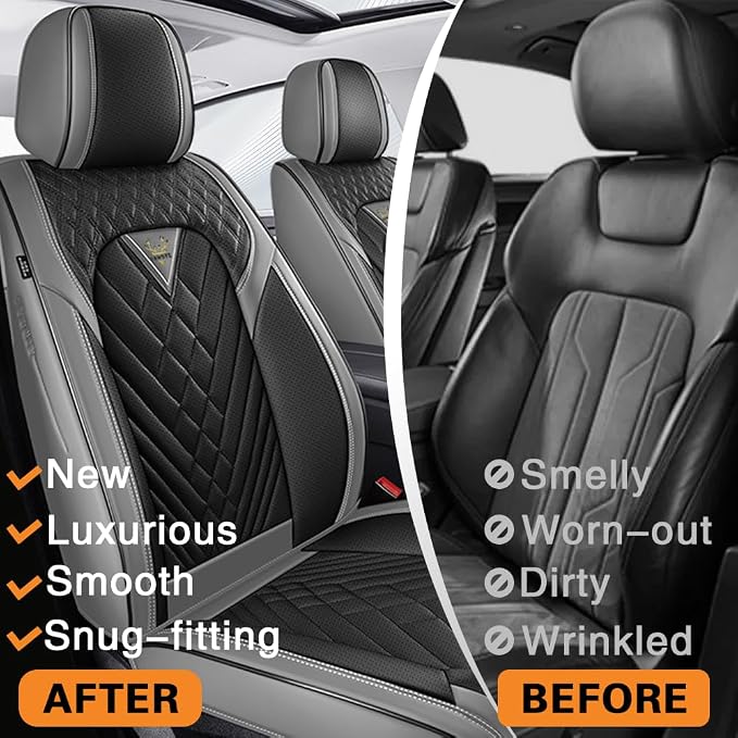for Toyota Tacoma Seat Covers 2001-2026,Premium Leather, 360° Full Protection, Thick Padding & Memory Foam, Waterproof & Stain-Resistant Car Seat Cover Front Set (2 Seat,Gray&Black)
