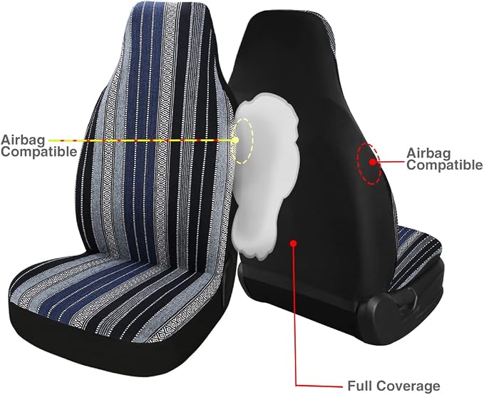 Baja Saddle Blanket Car Seat Covers 7PCS Full Set, Breathable and Washable Striped Woven Automotive Vehicle Seat Cover Universal for Sedan, SUV, Truck, Airbag Compatible
