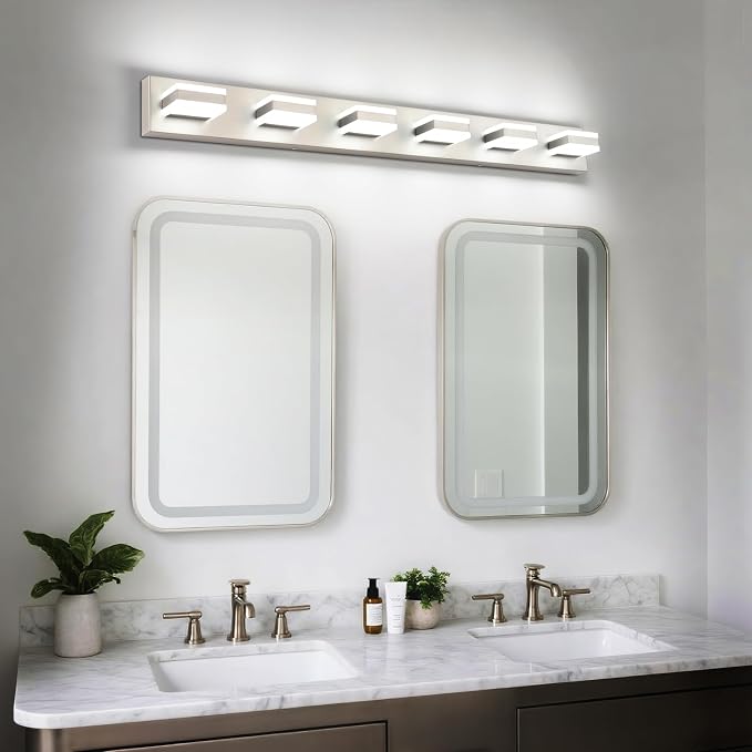 SOLFART Bathroom Vanity Lights, Brushed Nickel Light Fixtures for Bathroom Above Mirror, 6 Light Led Vanity Lighting,5 Color Temperature Adjustable,Bath Lighting Fixture Nickel ETL Listed