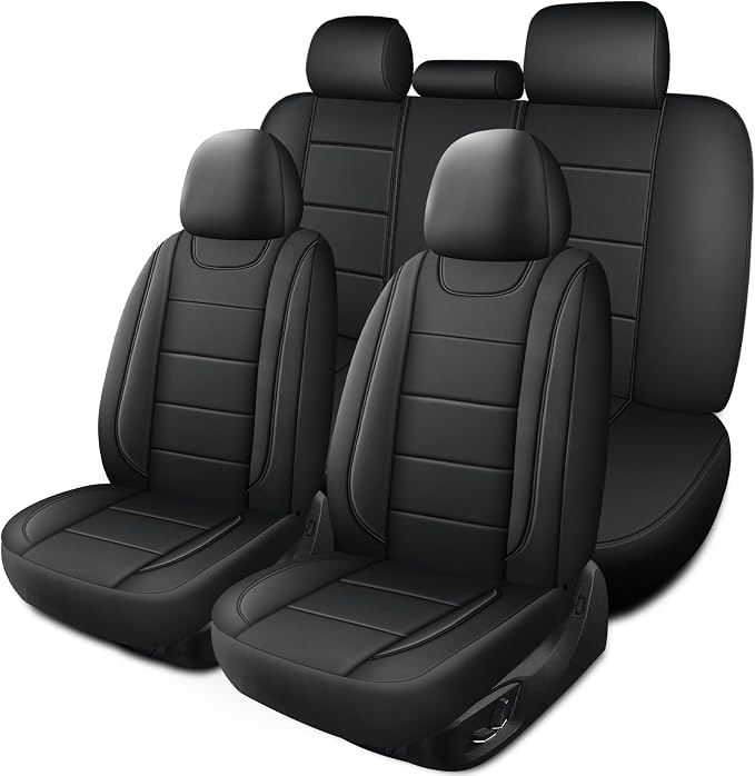 HChengkikz Car Seat Cover, Waterproof Faux Leather (Black) | Car Seat Protectors, Quilting, Easy to install, Airbag Compatible, Universal Fit for Most Suvs, Trucks, SUVs