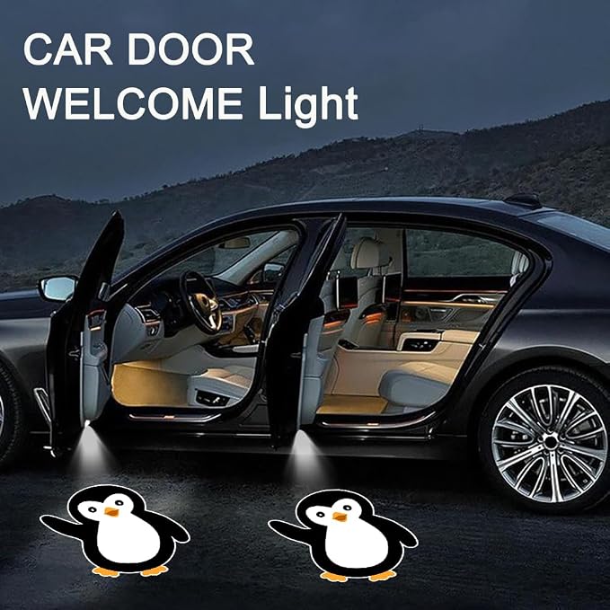 2PCS Car Door Lights,Penguin Door Lights Logo Projector LED Shadow Welcome Lamp, Penguin Car Accessories Gifts for Women Men,Suitable for All Vehicles Motorcycle Bike