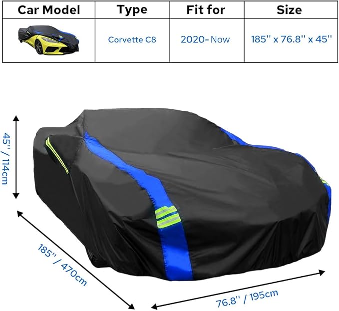 Avecrew for Chevrolet Corvette C8 Car Cover Waterproof All Weather for Automobiles, Outdoor Full Exterior Covers Fit 2020-2026 Corvette C8 with Windproof Strap and Driver Door Zipper