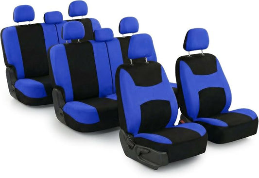 FH Group Universal Automotive Seat Covers 8 Seater Set | Light & Breezy Flat Cloth Washable Car Seat Cover for SUV, Sedan, Truck | Airbag Compatible Interior Upgrade - Blue/Black