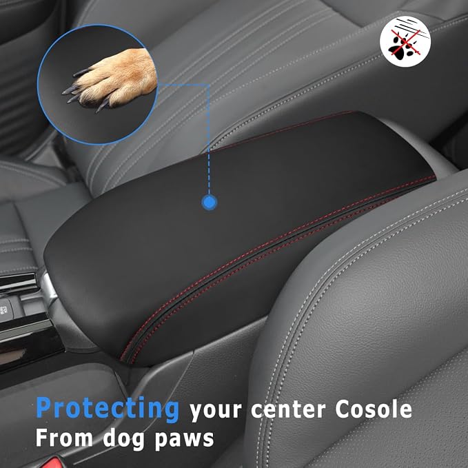 INTGET Center Console Cover for 2026 Honda HRV/HR-V Accessories 2023 2024 2025 Leather Car Armrest Arm Rest Box Lid Middle Console Seat Cover Protector (Red Stitches, 2023+)