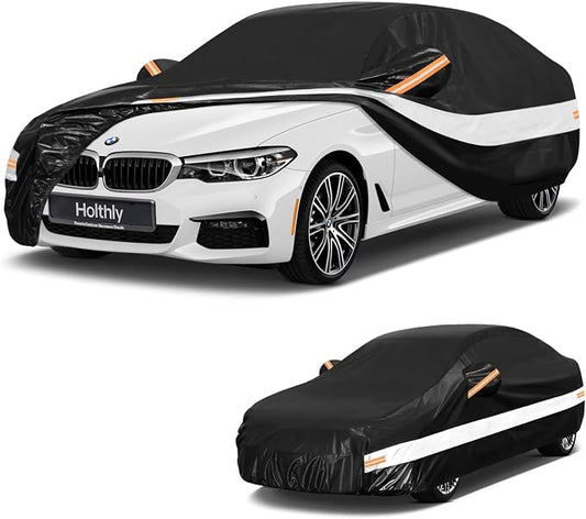 10 Layers Sedan Car Cover Custom Fit BMW 5-Series M5 528i 530 530i 535i 540i (1988-2026), Waterproof All Weather for Automobiles, Outdoor Full Cover Sun Dust Rain Protection with Cotton. Black