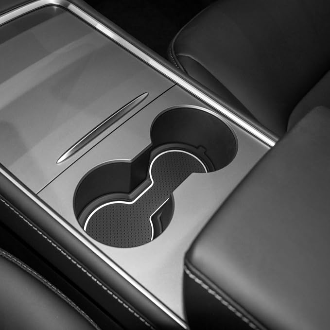 for Tesla Model 3 Accessories 2021-2023 Model Y 2021-2024 2025 Cup Holder Inserts Center Console Liner Coasters Mat Pad Interior Decoration 3D Silicone (White Trim, 3 pcs)