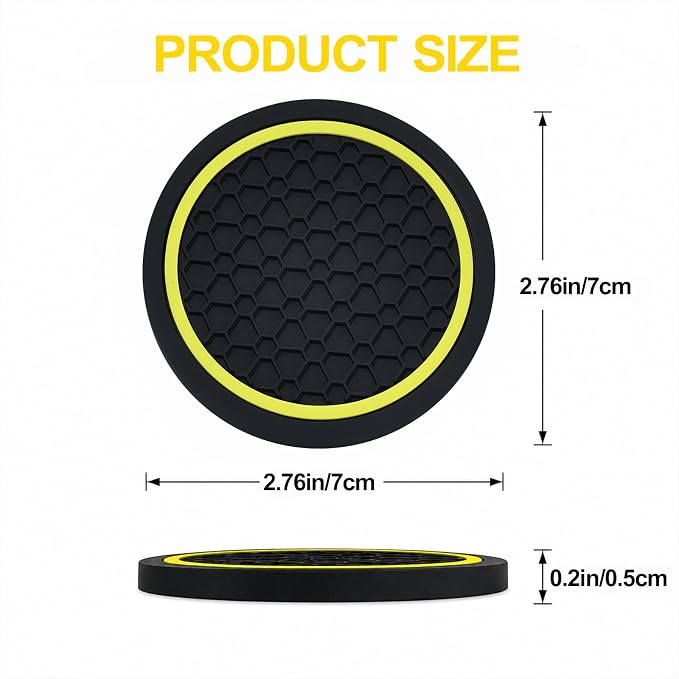 4PCS Car Cup Holder Coasters - 2.75 Inch Non-Slip Insert Water Bottle Holder Pads, Dustproof Automotive Interior Accessories Mat, Universal for Vehicles, Trucks, RVs (Yellow)