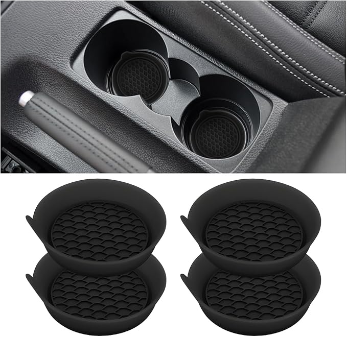 Mandark Car Cup Coaster, 4PCS Silicone Non-Slip Vehicle Drink Cup Mat, Sift-Proof Spill Recessed Automotive Interior Cup Holder Insert Protector Accessories, Universal for Most Cars (Black)
